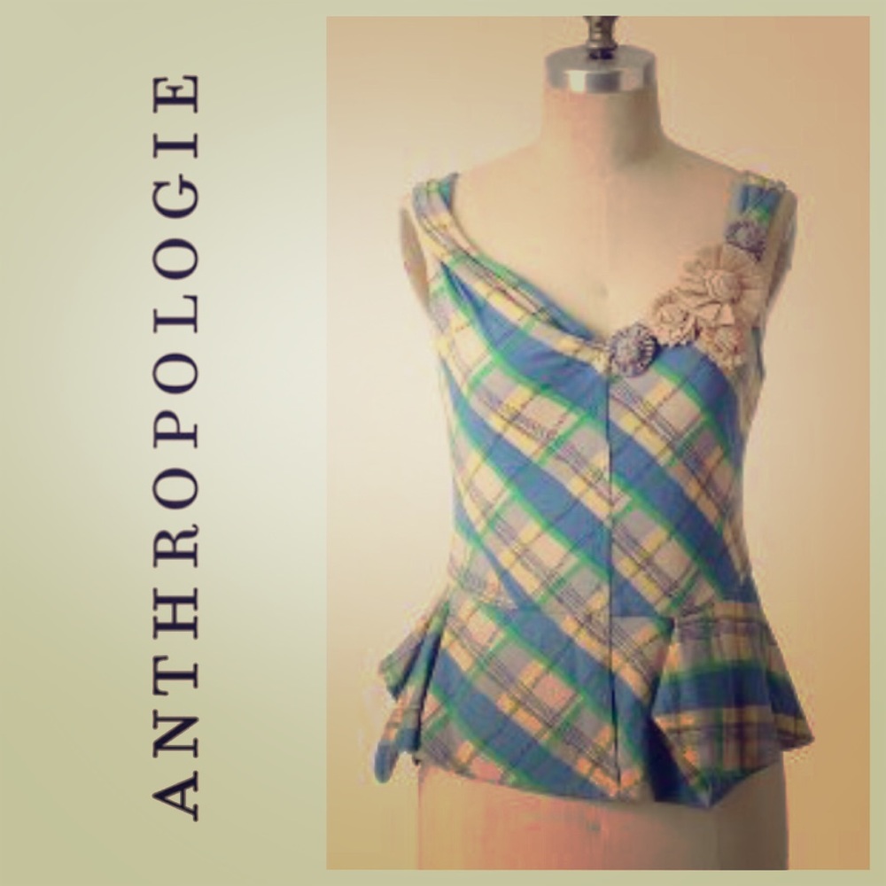 Like New Little Yellow Button Plaid Pepleum Top!