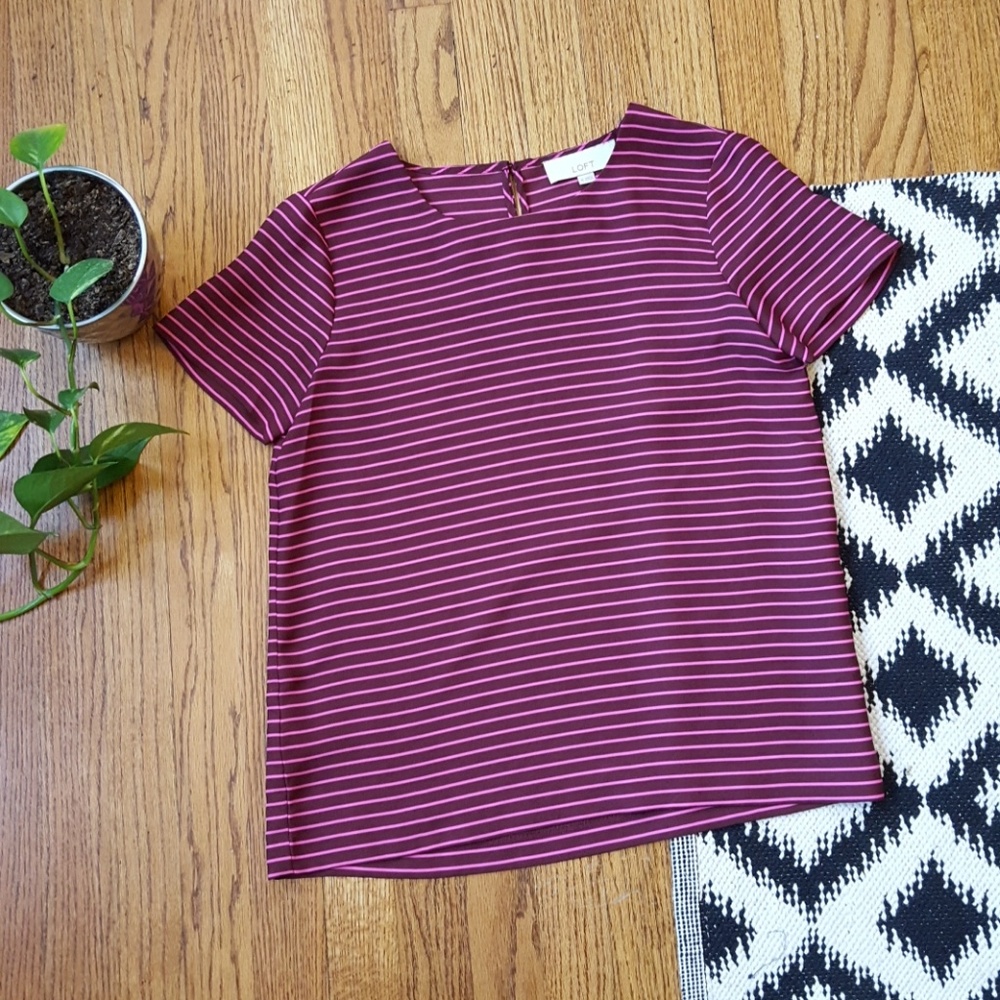 LOFT Striped Short Sleeve Blouse