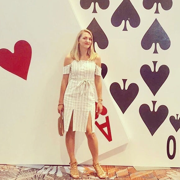 White pinstriped off the shoulder summer dress. - Picture 6 of 6