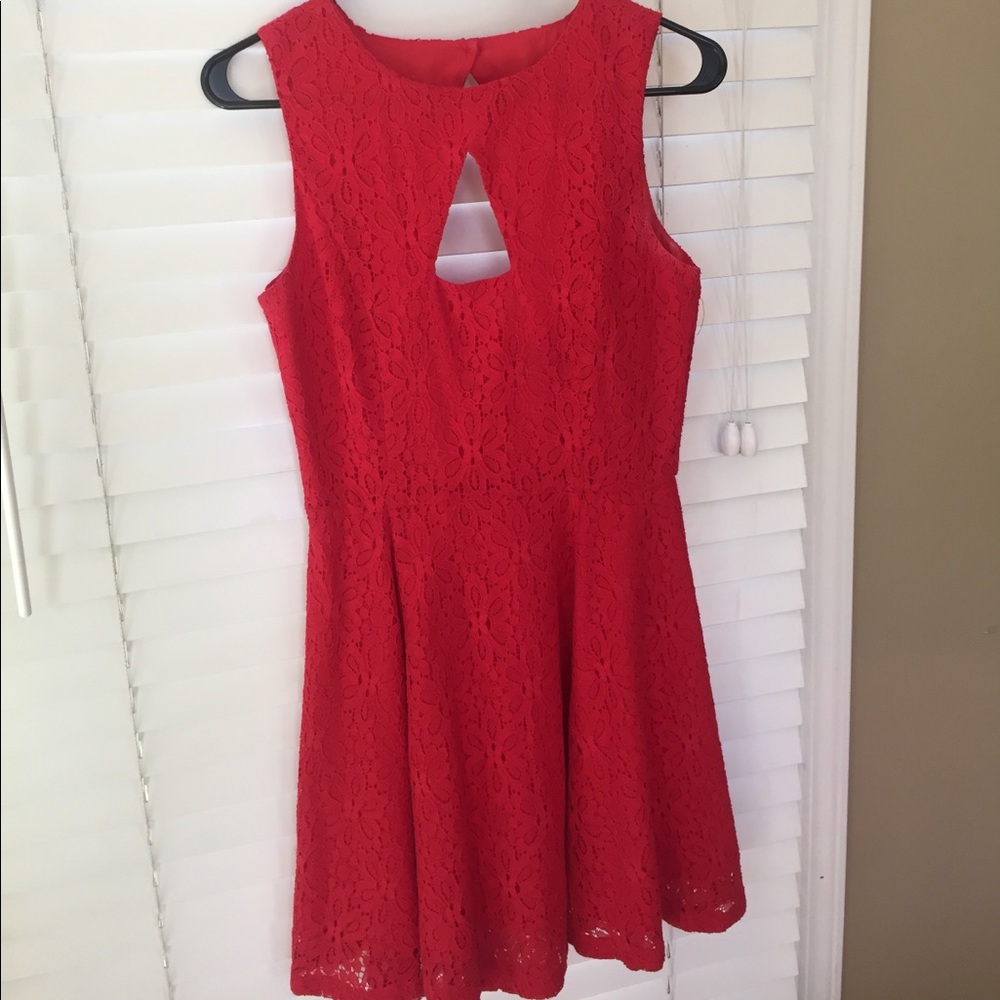 Red, lace dress