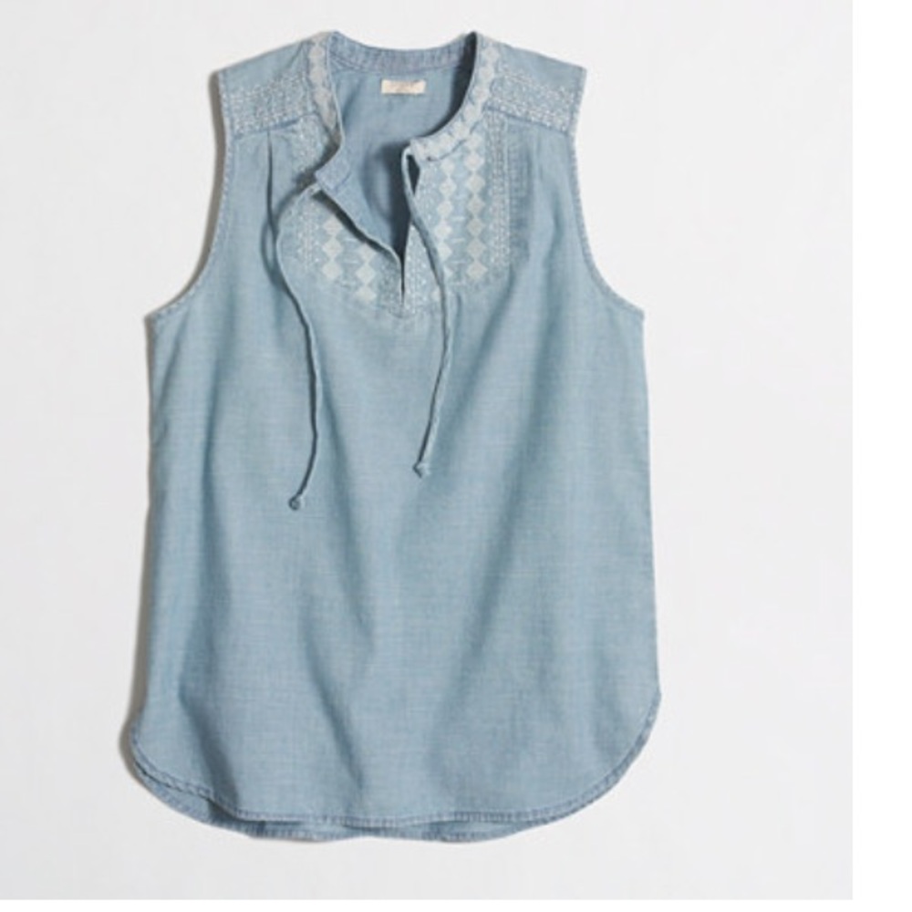 J. Crew Chambray tassel top