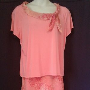 Dressbarn Peach Blouse & Skirt Set