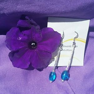 Blue Glass and Silver Drop Earrings