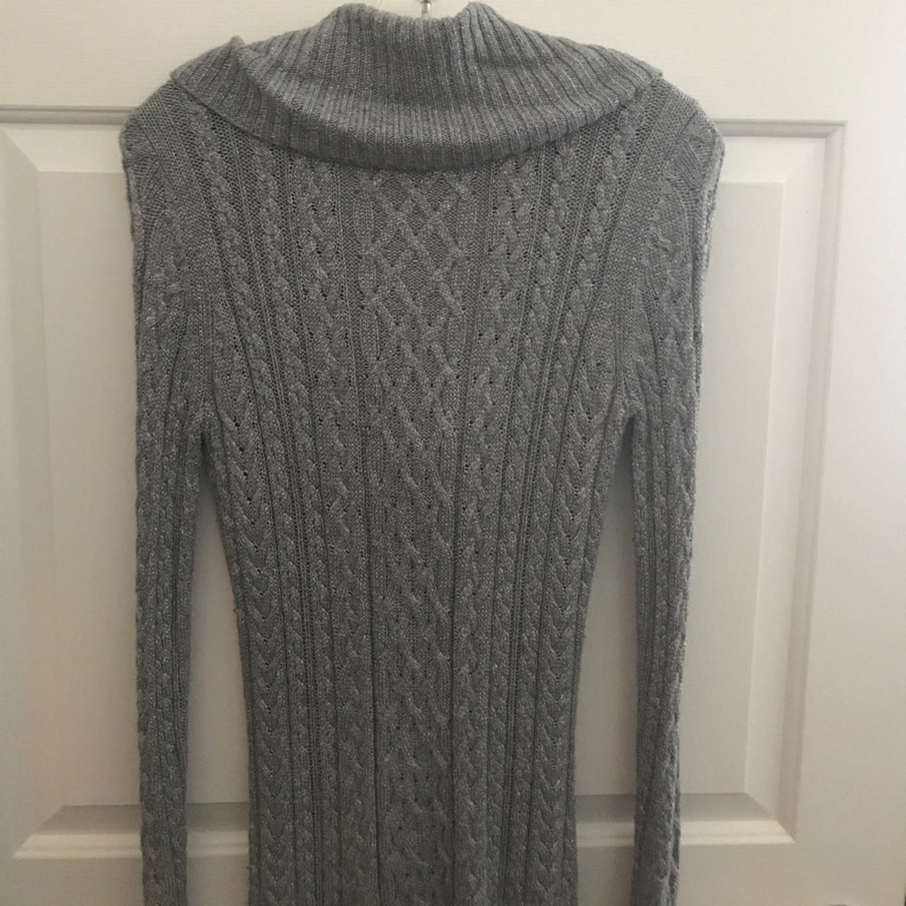 Silver Shimmer Cowl Neck Knit Sweater WHBM