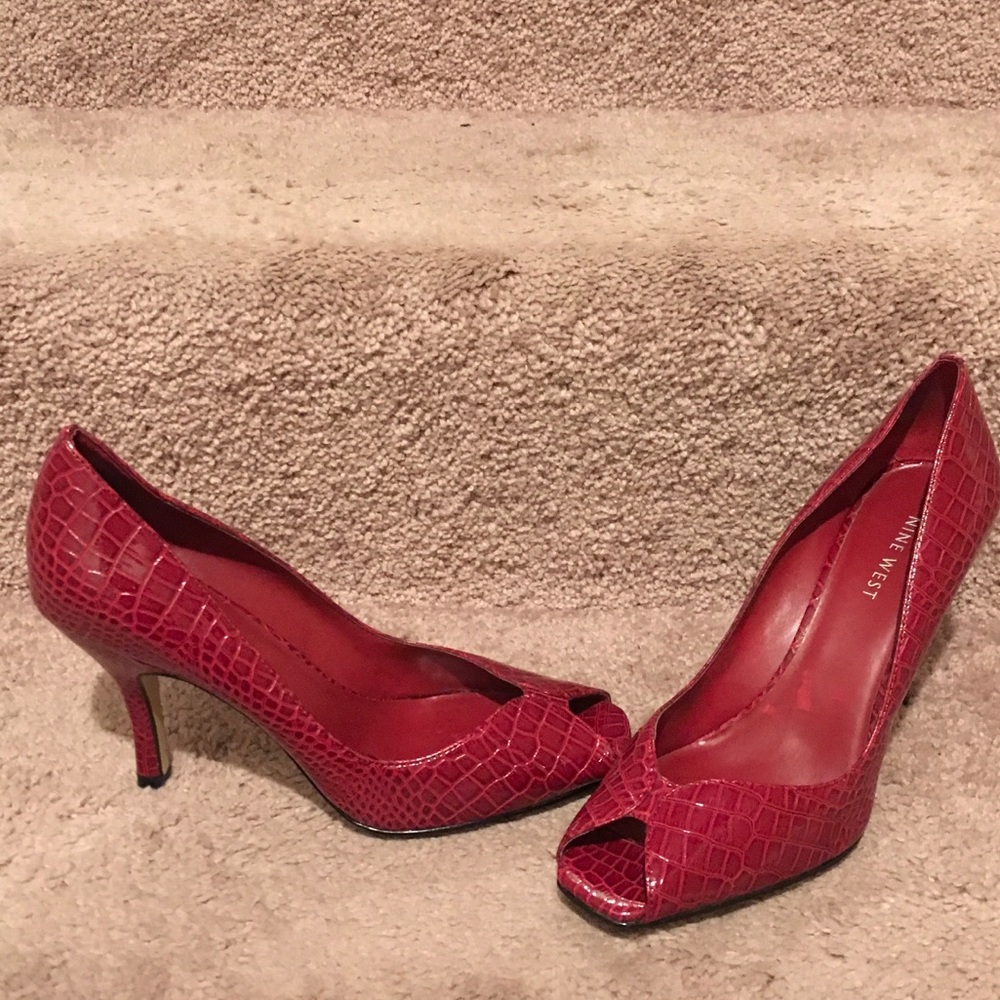Red peep toe heels