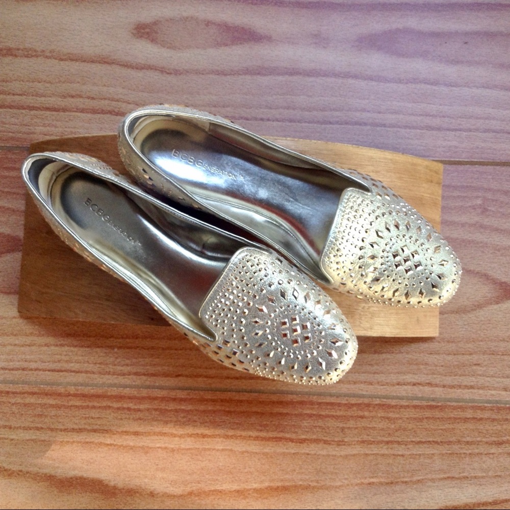 BCBGeneration Gold Studded Loafers.