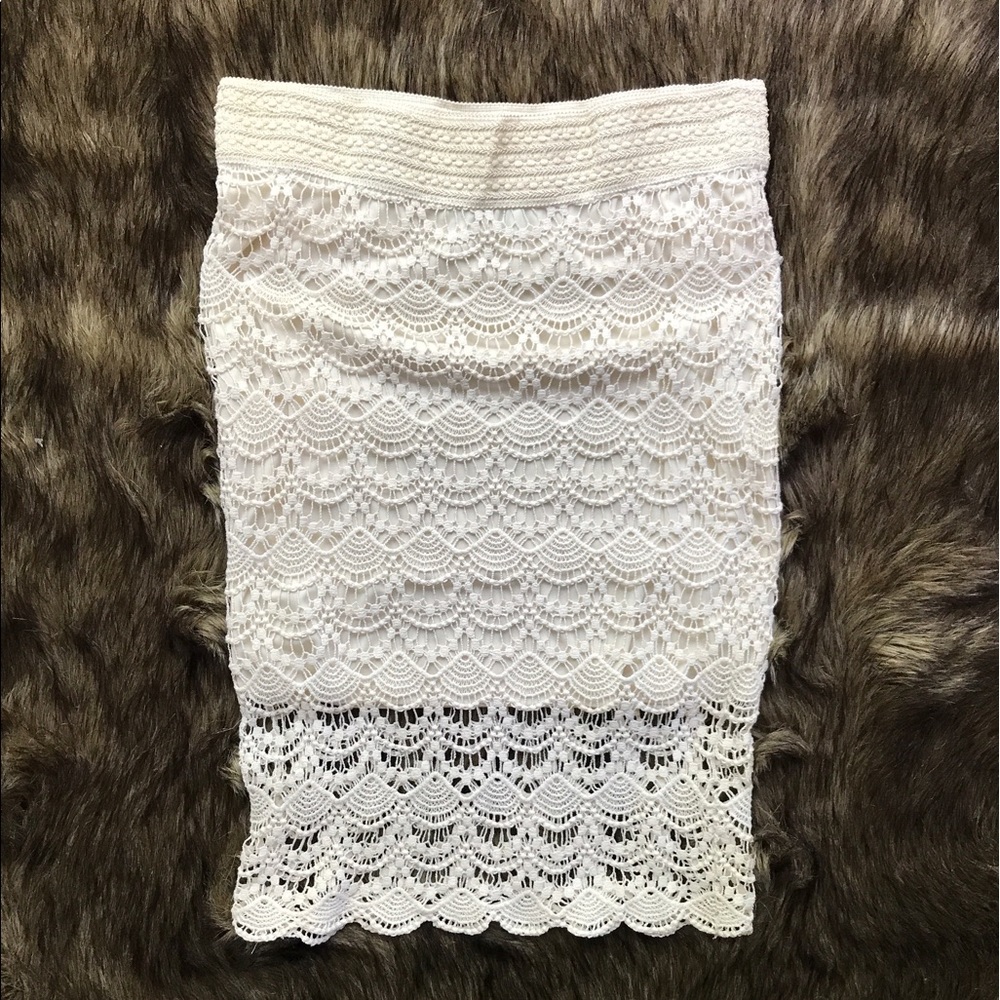Maurices cream crochet midi knee length skirt