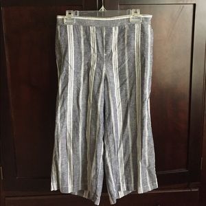 Striped Wide Leg Cropped Linen Pants