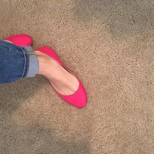 Nine West Jewel Tone Satin Flats in Bright Pink