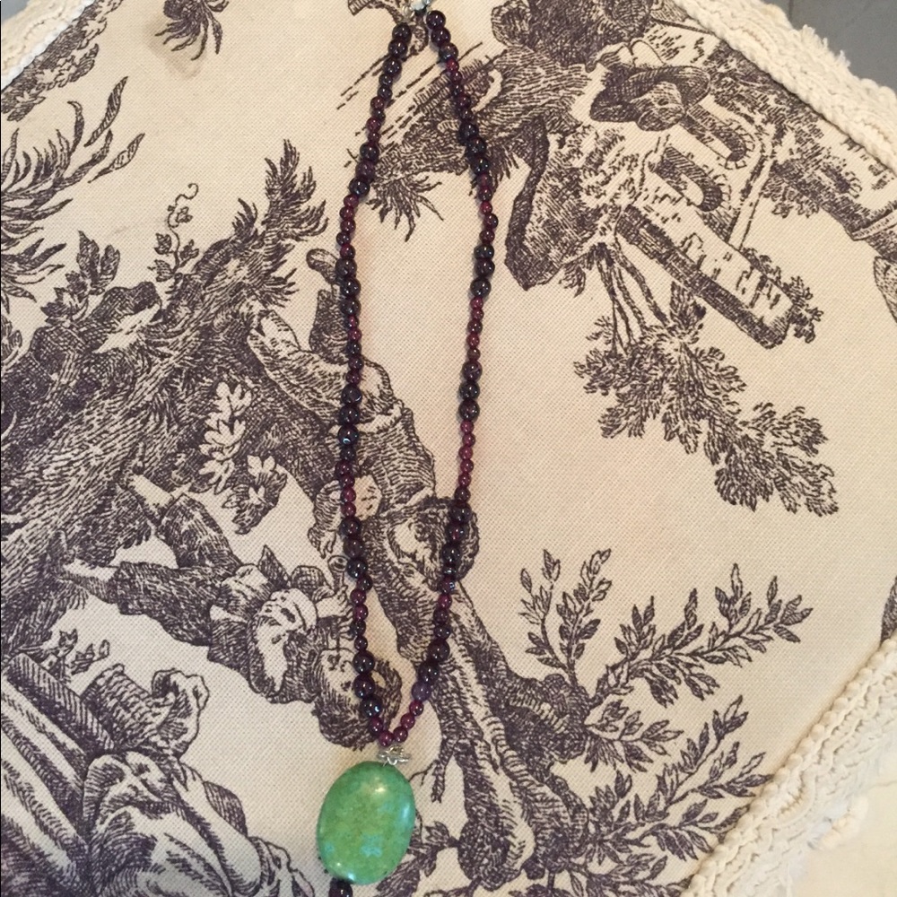 Real turquoise and garnet bead necklace