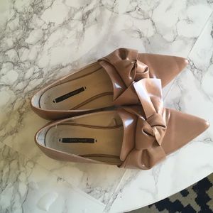 zara nude patent bow flats loafers