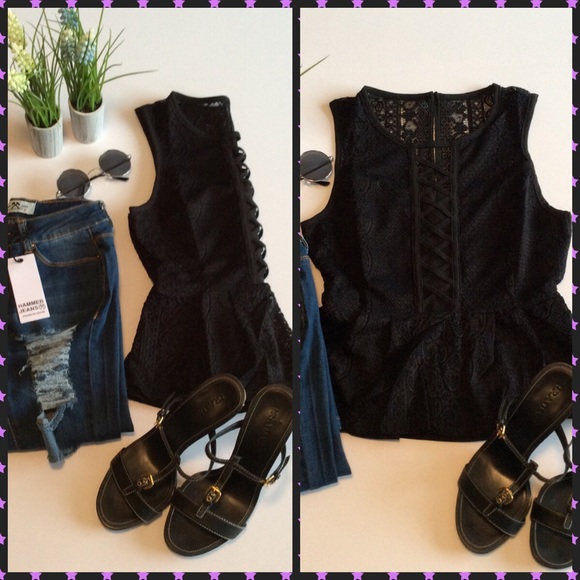 Lace Up Peplum Top - Picture 3 of 7