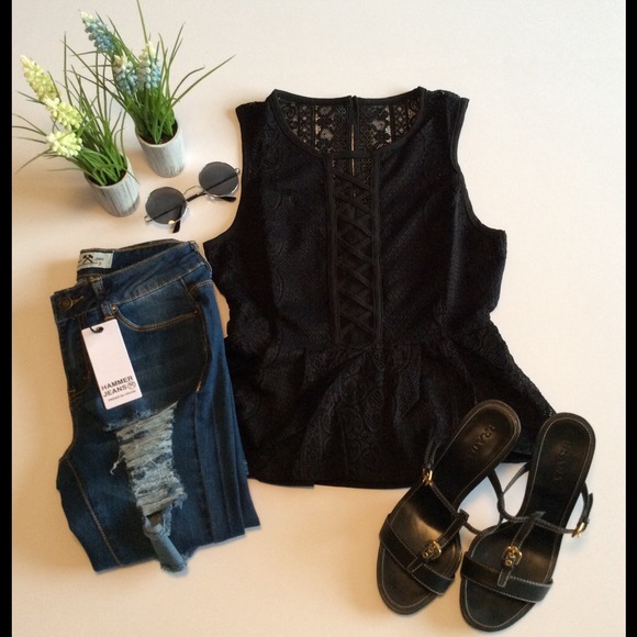 Lace Up Peplum Top - Picture 5 of 7