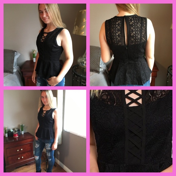 Lace Up Peplum Top - Picture 2 of 7