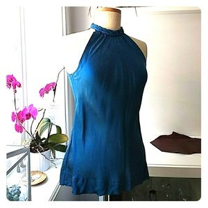 Teal blue silk high neck Banana Republic blouse