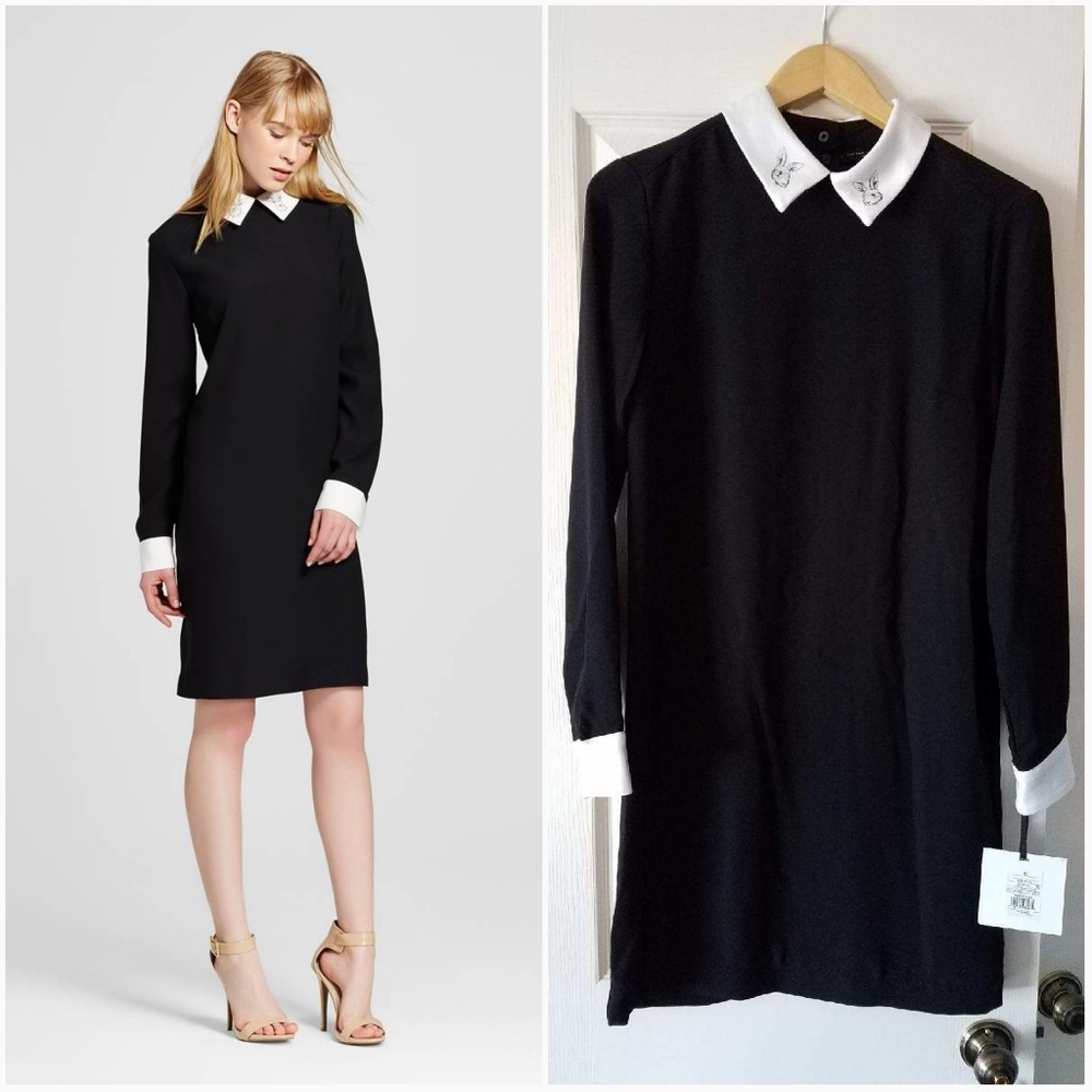 Victoria Beckham Black Long Sleeve Collar Dress