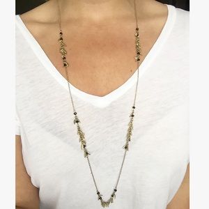 Gold Chain Feather Black Bead Long Wrap Necklace