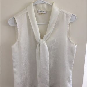 Calvin Klein tie neck sleeveless blouse