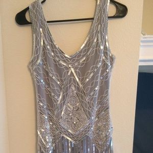 1920s Sequined Fringed Flapper Dress XS