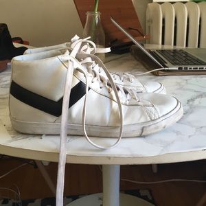 white leather pony sneakers