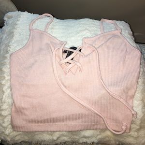 NWOT Light pink lace up crop top