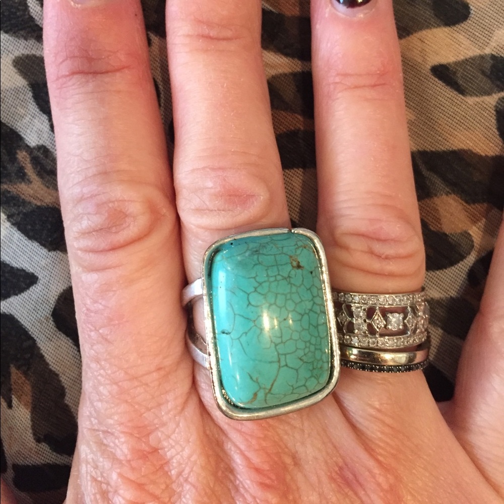 Turquoise inspired silver ring.