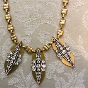 J. Crew gold statement necklace crystal leaf