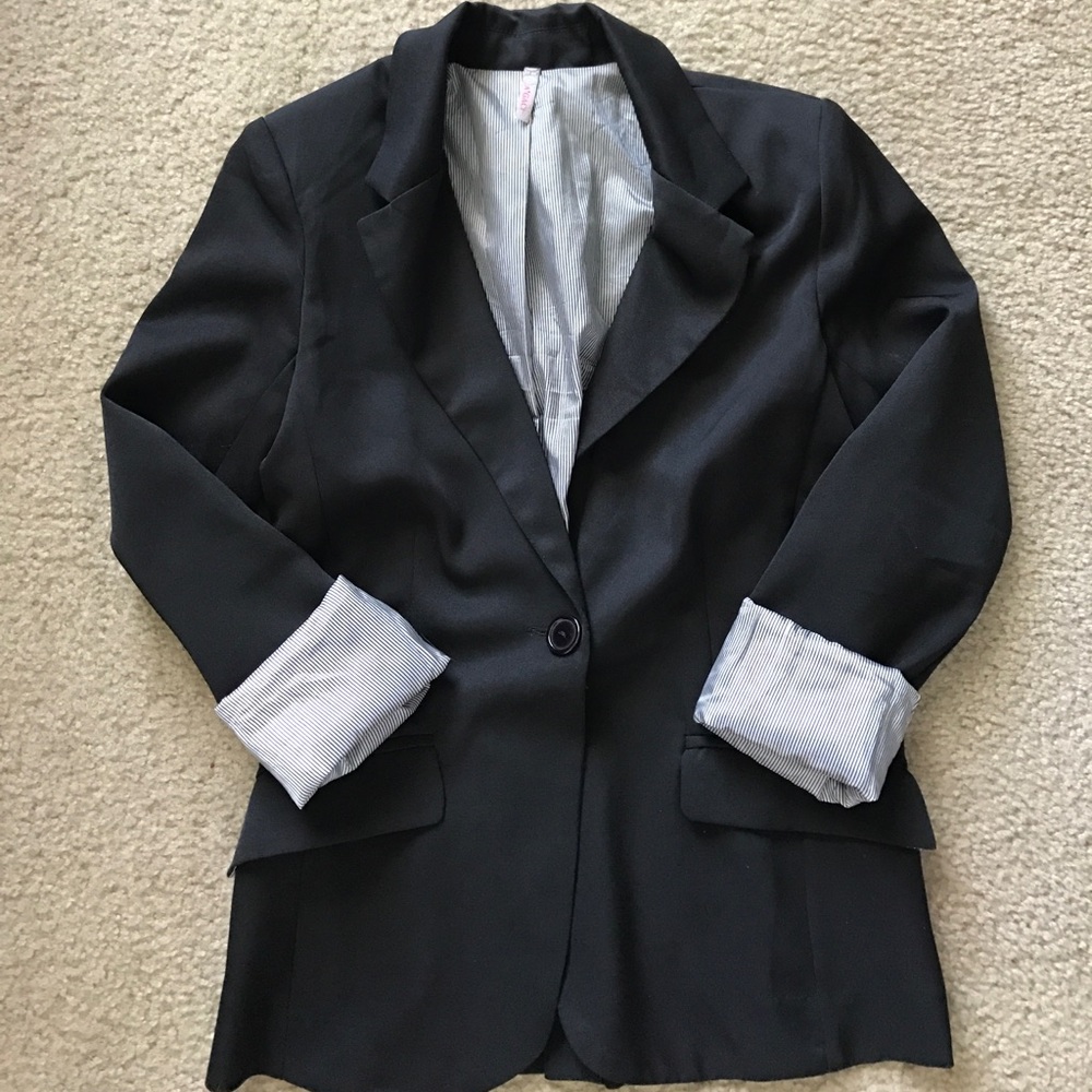 Black blazer with pinstripe sleeve detail