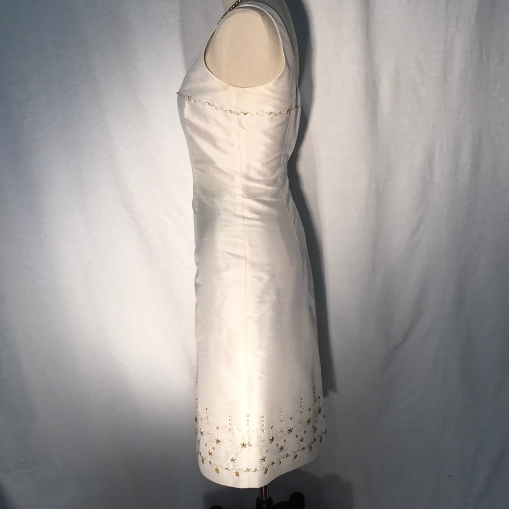 Ann Taylor white shantung sheath midi-gold details - Picture 4 of 8
