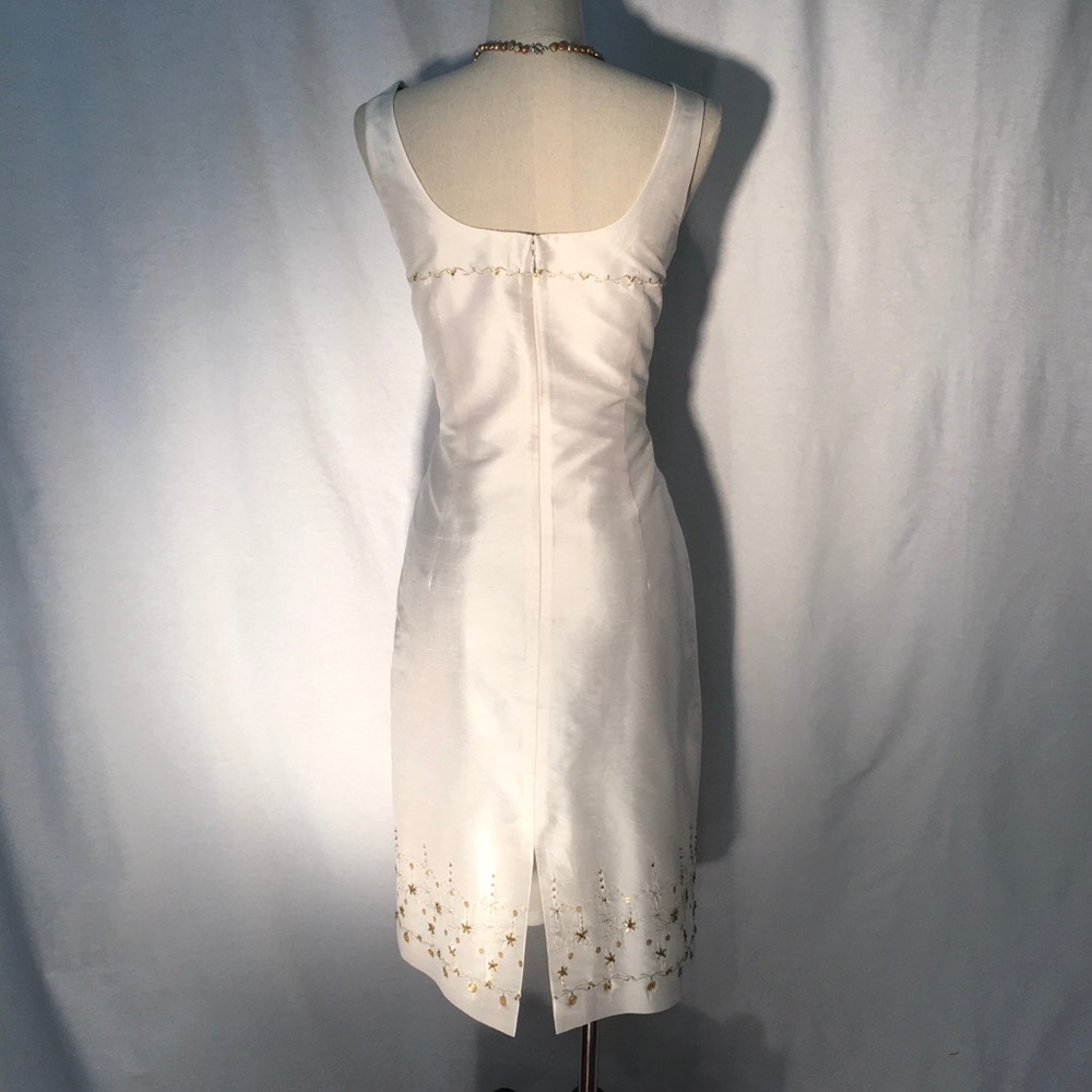 Ann Taylor white shantung sheath midi-gold details - Picture 5 of 8