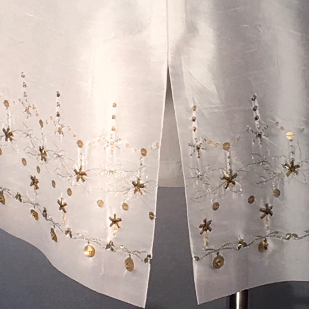 Ann Taylor white shantung sheath midi-gold details - Picture 6 of 8