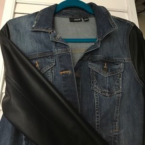 Blue Jean Jacket with Leather Sleeves