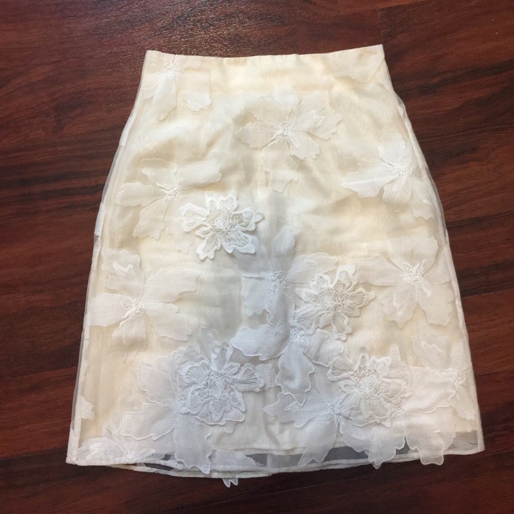 Rebecca Taylor floral embroidered skirt in natural