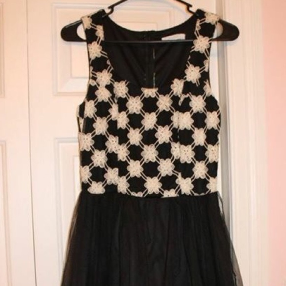 Black and white floral dress with tulle bottom