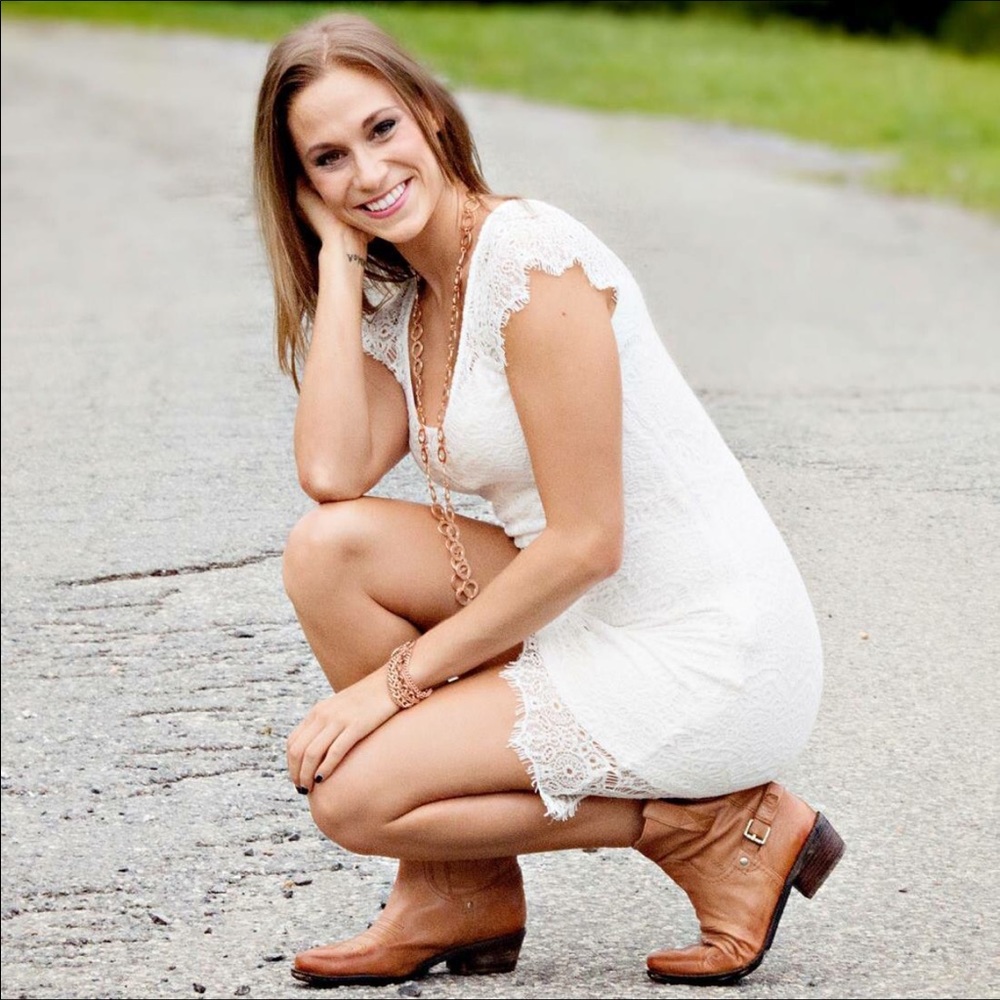 White lace overlay dress.