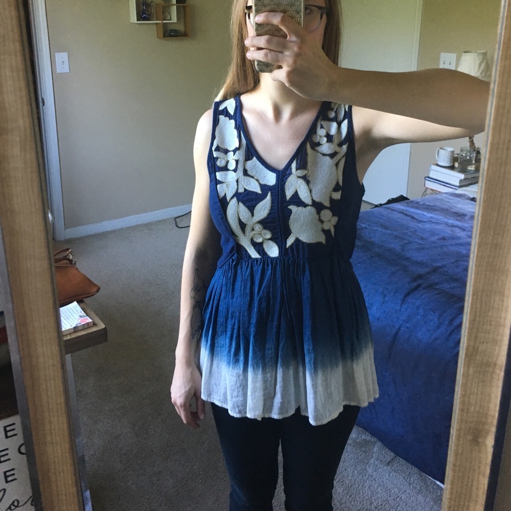 Anthropologie dip-dye peplum top size S