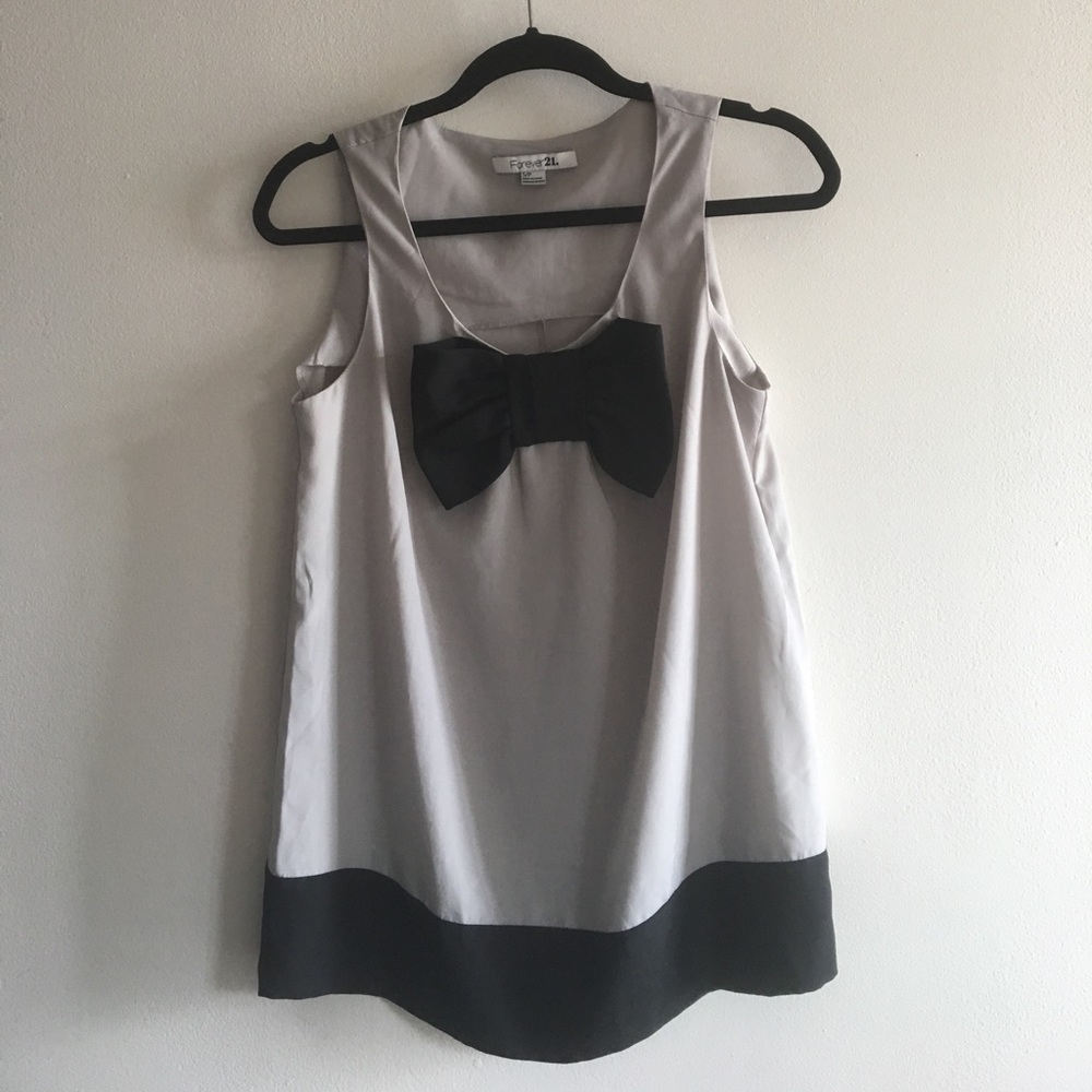 Grey blouse with black bow