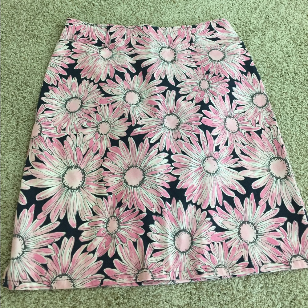 Talbots STRETCH navy w/pink & white flowers skirt
