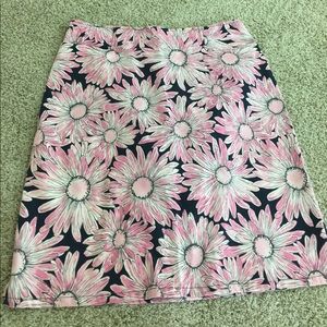 Talbots STRETCH navy w/pink & white flowers skirt