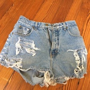 Distressed denim shorts