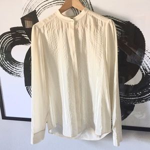 Theory Loula Silk Blouse - Mandarin Collar, Ivory