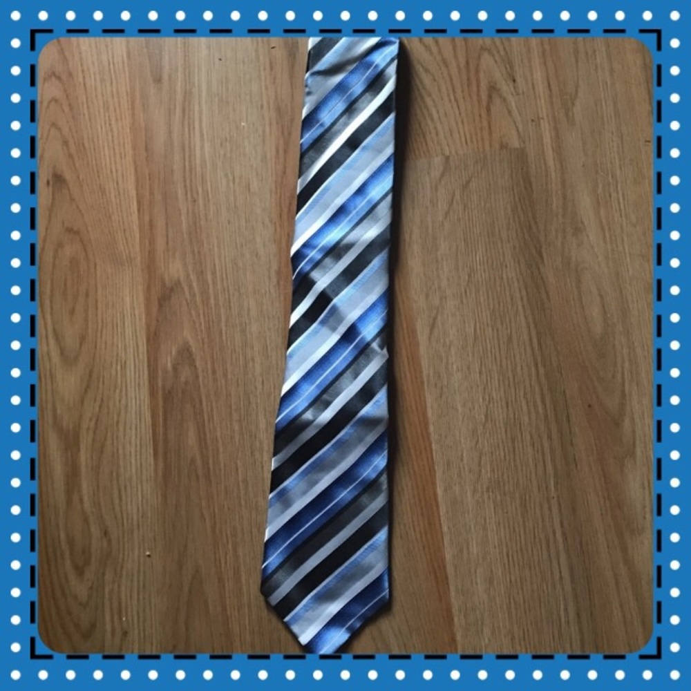 Blue white and gray striped tie