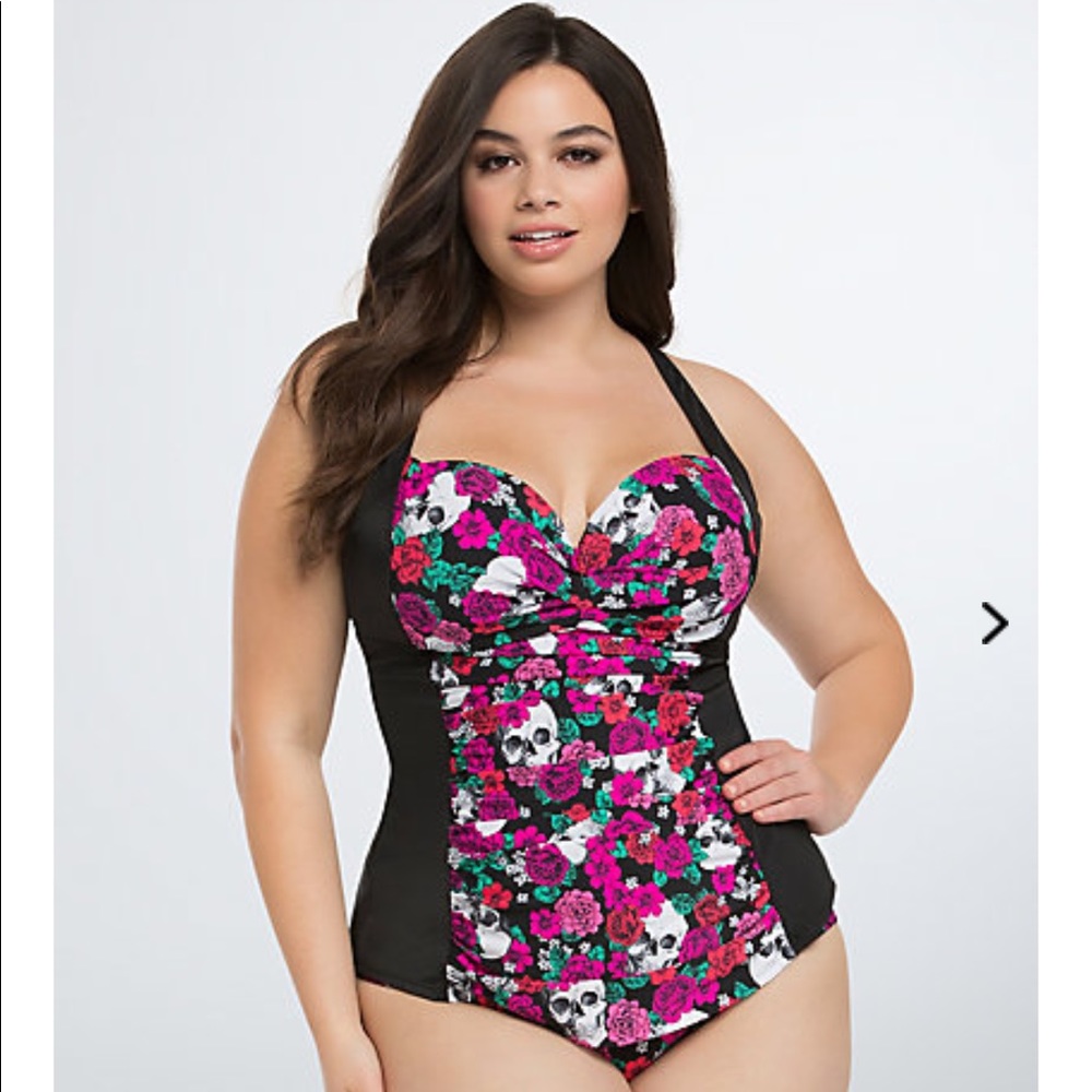 Torrid Skulls Roses One Piece Swim Suit Size 2