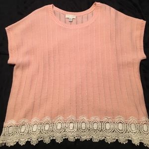 Forever 21+ peach sweater top with lace detail