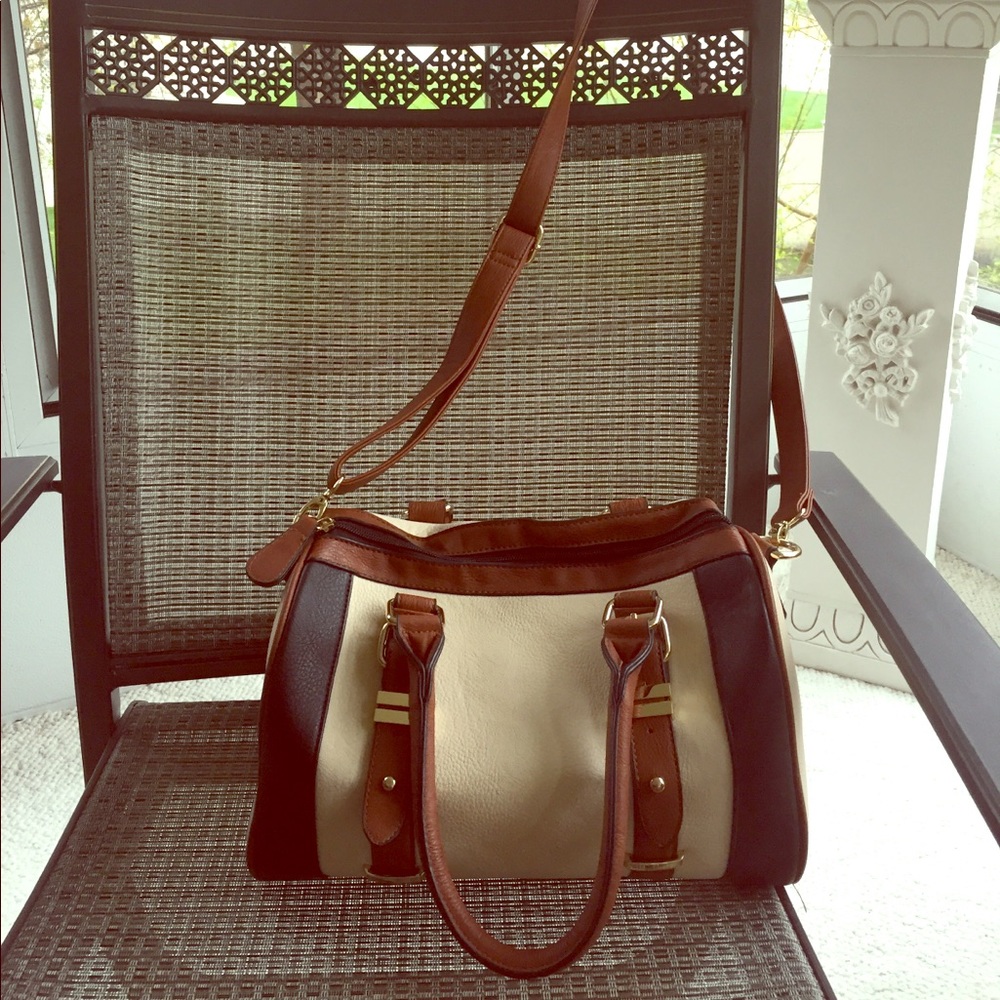 Tan, black and brown faux leather purse