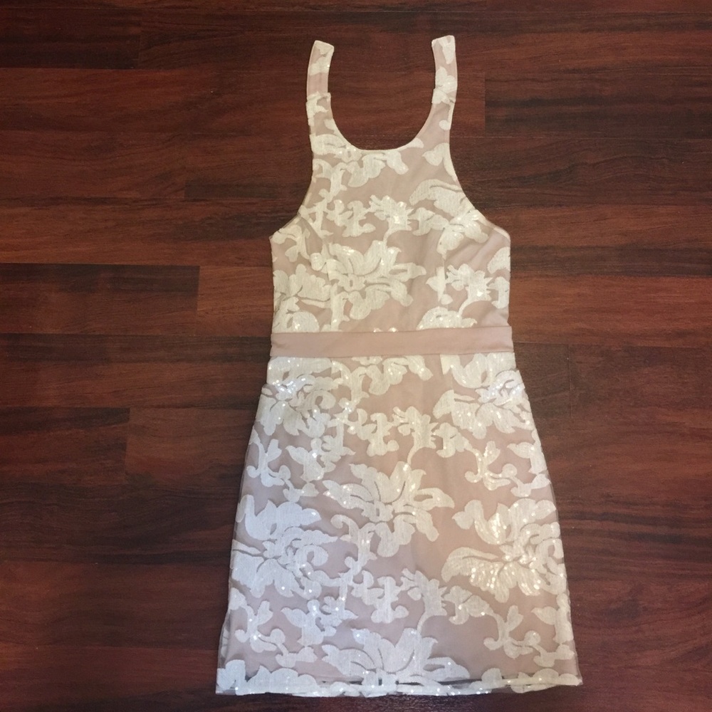 Nasty gal nude and white sequined halter dress