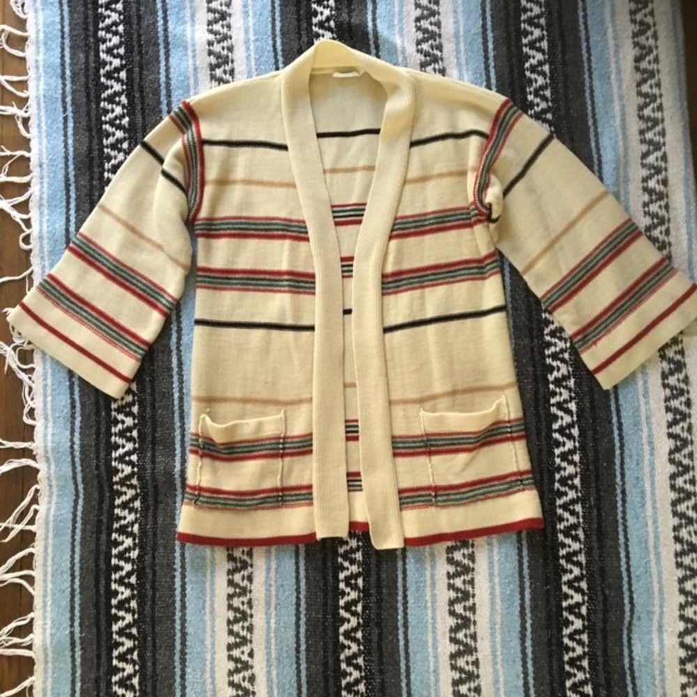 Vintage 70's cream striped bell sleeved cardigan.