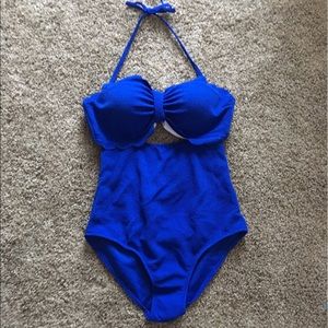 One piece halter swimsuit with cut out