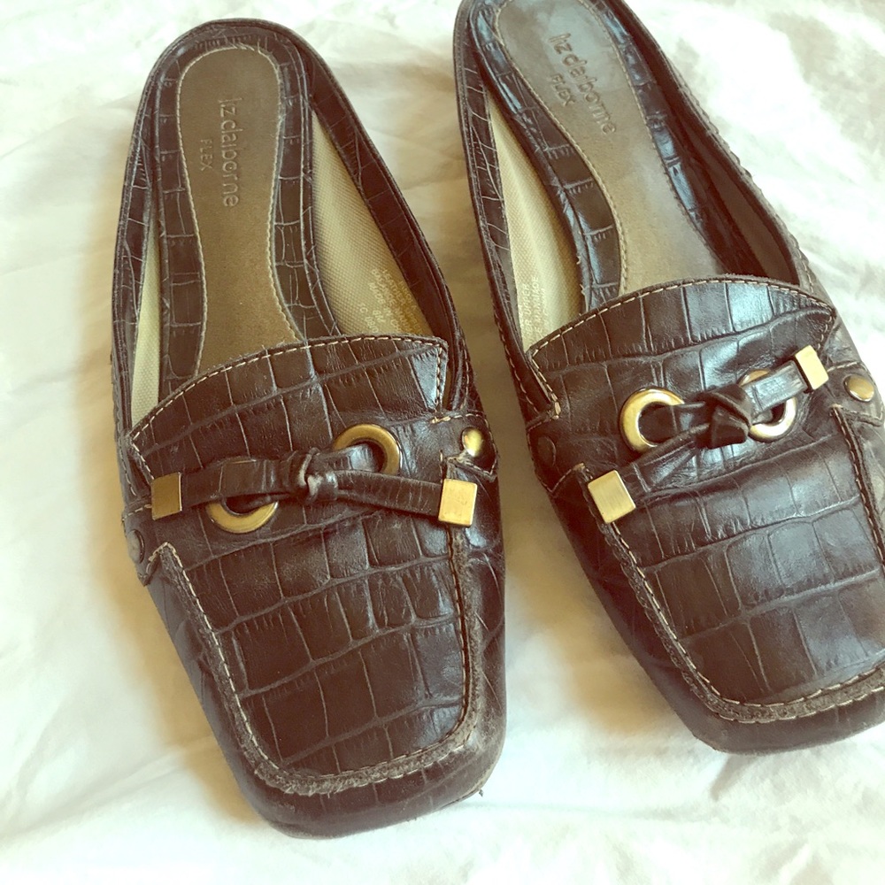 Liz Claiborne brown leather mules