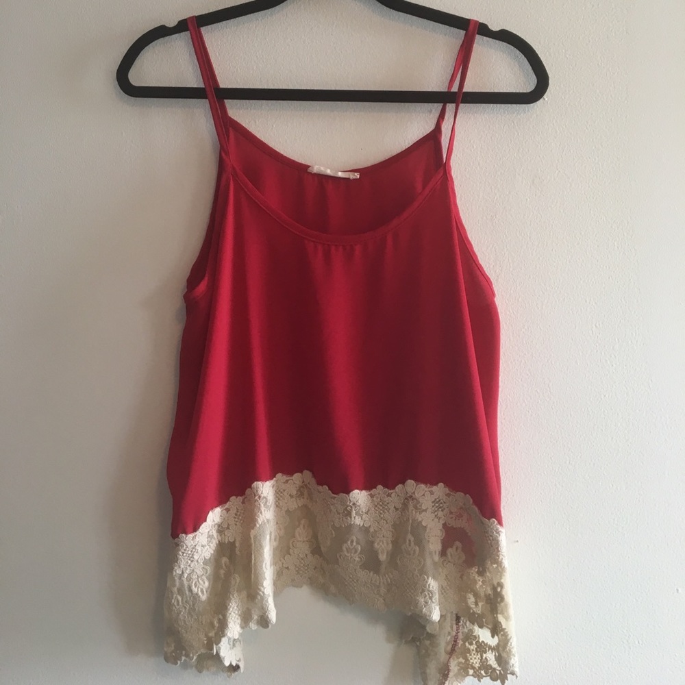 Red top with lace trim